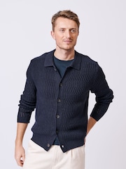 Aubin Blue Langtoft Textured 100% Cotton Cardigan - Image 1 of 6
