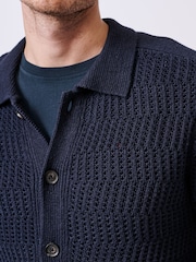 Aubin Blue Langtoft Textured 100% Cotton Cardigan - Image 4 of 6