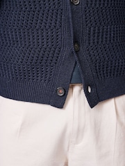 Aubin Blue Langtoft Textured 100% Cotton Cardigan - Image 5 of 6