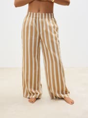 Ecru/Brown Wide Leg Striped Trousers - Image 2 of 6