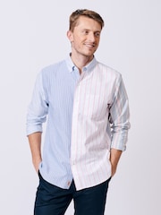 Aubin Blue Burwell Patchwork 100% Cotton Shirt - Image 1 of 8