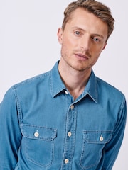 Aubin Blue Foston Denim 100% Cotton Shirt - Image 4 of 6