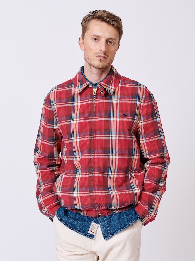 Aubin Red Langton Checked 100% Cotton Harrington Jacket - Image 4 of 9