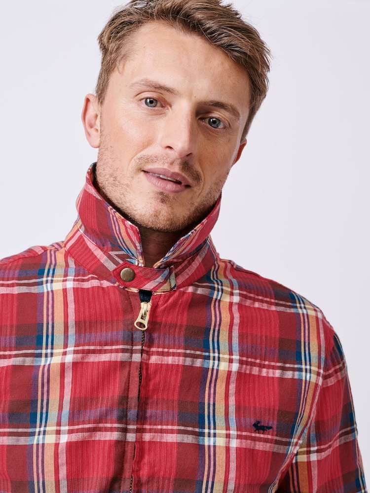 Aubin Red Langton Checked 100% Cotton Harrington Jacket - Image 6 of 9