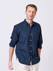 Aubin Blue Grainsby Linen Cotton Shirt - Image 1 of 6