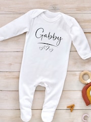 Little Years Personalised Name & Heart 100% Cotton White Sleepsuit - Image 1 of 4
