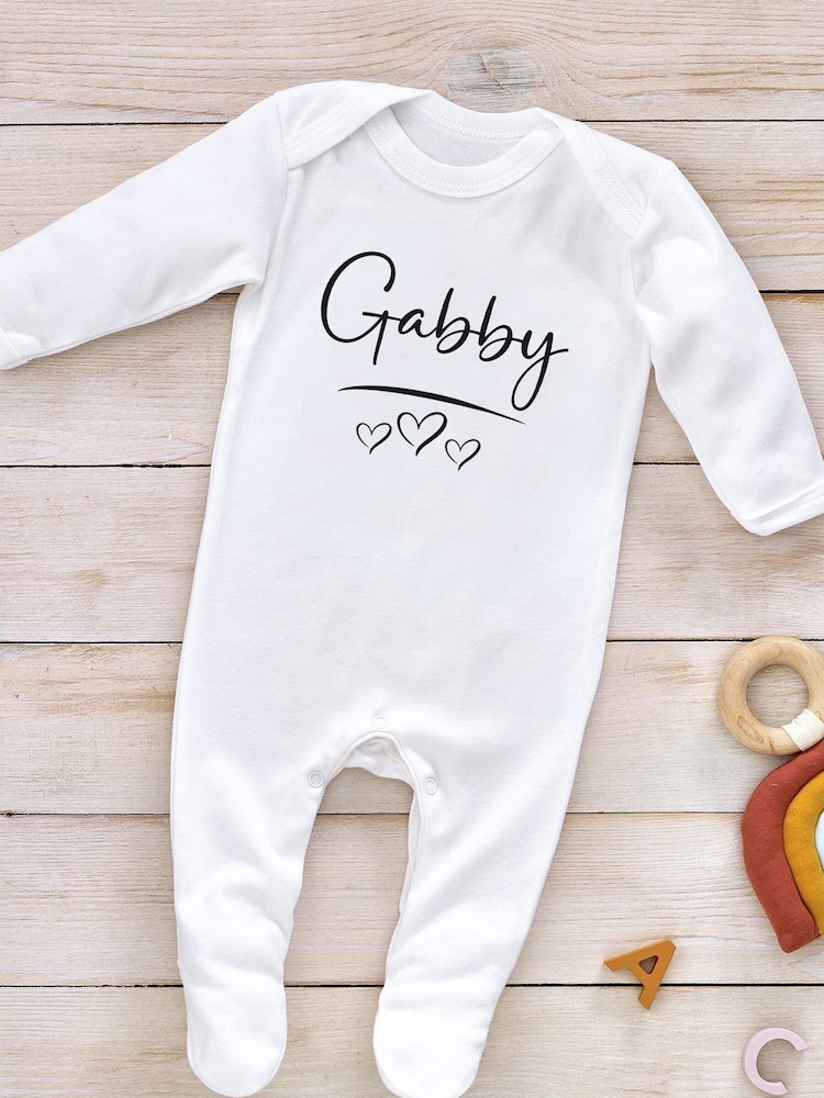 Little Years Personalised Name & Heart 100% Cotton White Sleepsuit - Image 1 of 4