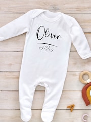 Little Years Personalised Name & Heart 100% Cotton White Sleepsuit - Image 2 of 4
