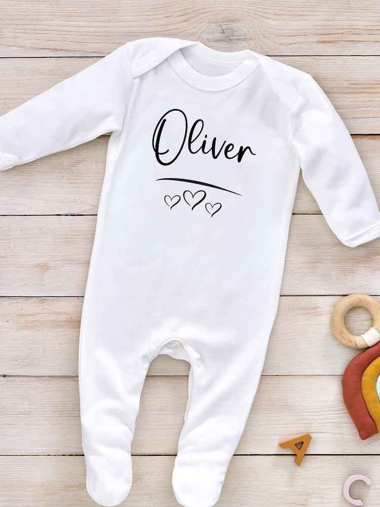 Little Years Personalised Name & Heart 100% Cotton White Sleepsuit - Image 2 of 4
