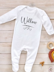 Little Years Personalised Name & Heart 100% Cotton White Sleepsuit - Image 3 of 4