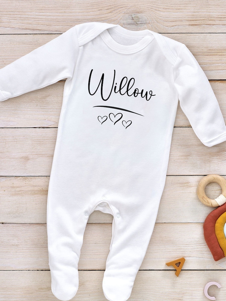 Little Years Personalised Name & Heart 100% Cotton White Sleepsuit - Image 3 of 4