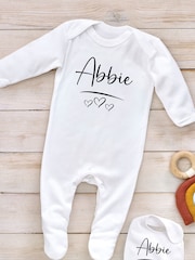 Little Years Personalised Name & Heart 100% Cotton White Sleepsuit - Image 4 of 4