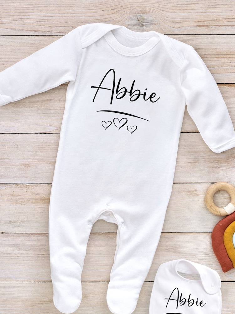 Little Years Personalised Name & Heart 100% Cotton White Sleepsuit - Image 4 of 4