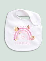 Little Years Personalised Girls Fairy & Rainbow 100% Cotton White Bib - Image 1 of 4