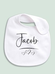 Little Years Personalised Name & Heart 100% Cotton White Bib - Image 1 of 4