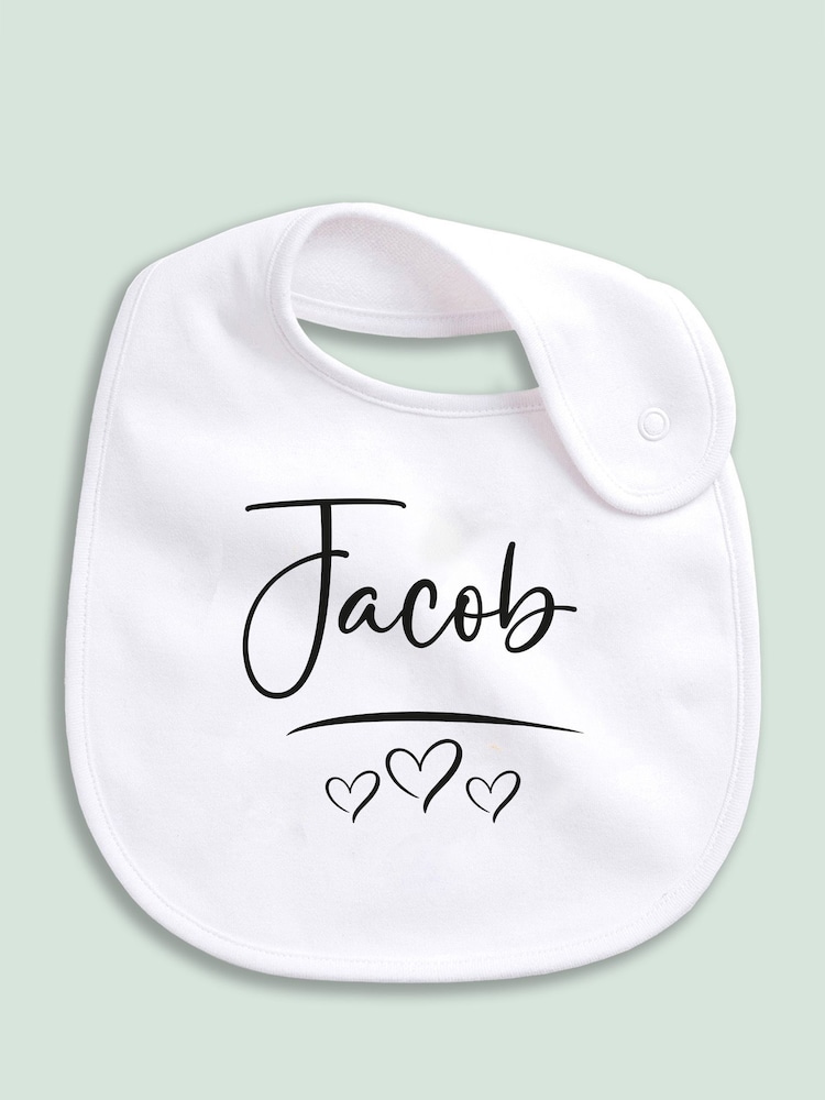 Little Years Personalised Name & Heart 100% Cotton White Bib - Image 1 of 4