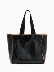 AllSaints Black Izzy Shearling Tote Bag - Image 1 of 8