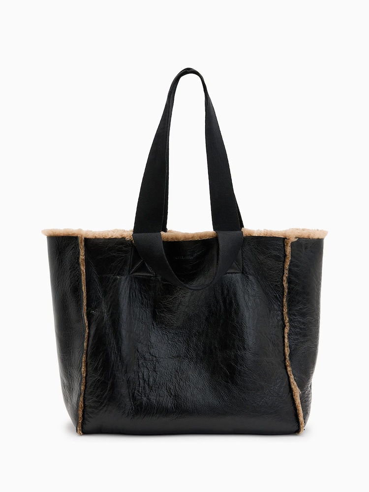 AllSaints Black Izzy Shearling Tote Bag - Image 1 of 8