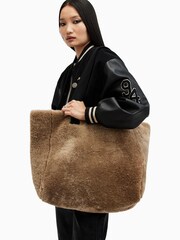 AllSaints Black Izzy Shearling Tote Bag - Image 8 of 8