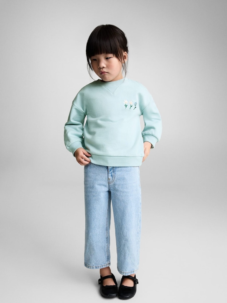 Mango Blue Floral Embroidered 100% Cotton Sweatshirt - Image 1 of 6 Mango Blue Floral Embroidered 100% Cotton Sweatshirt - Image 1 of 6