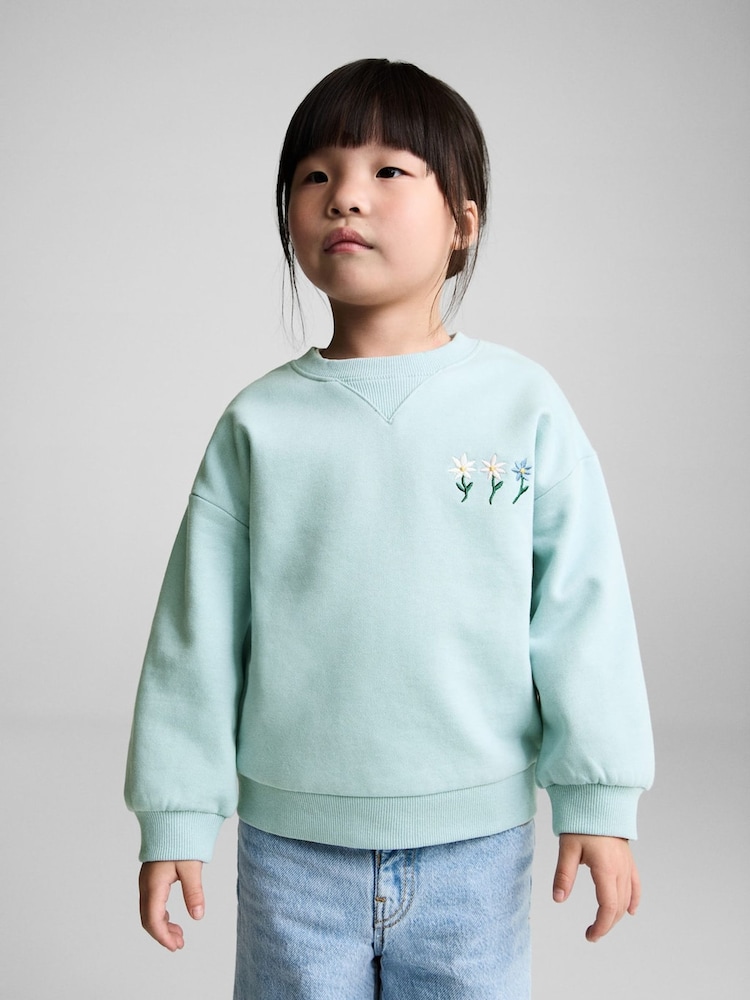 Mango Blue Floral Embroidered 100% Cotton Sweatshirt - Image 2 of 6 Mango Blue Floral Embroidered 100% Cotton Sweatshirt - Image 2 of 6