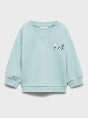 Mango Blue Floral Embroidered 100% Cotton Sweatshirt - Image 4 of 6