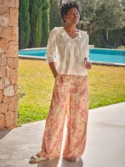 FatFace Zelda Rose Pink Layered Floral Wide Leg Trousers - Image 1 of 7