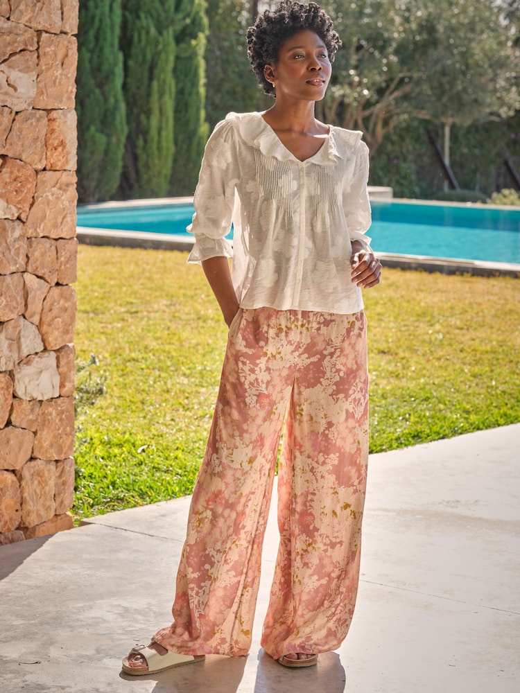 FatFace Zelda Rose Pink Layered Floral Wide Leg Trousers - Image 1 of 7