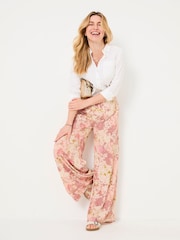 FatFace Zelda Rose Pink Layered Floral Wide Leg Trousers - Image 4 of 7
