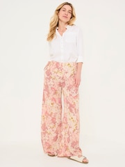 FatFace Zelda Rose Pink Layered Floral Wide Leg Trousers - Image 6 of 7
