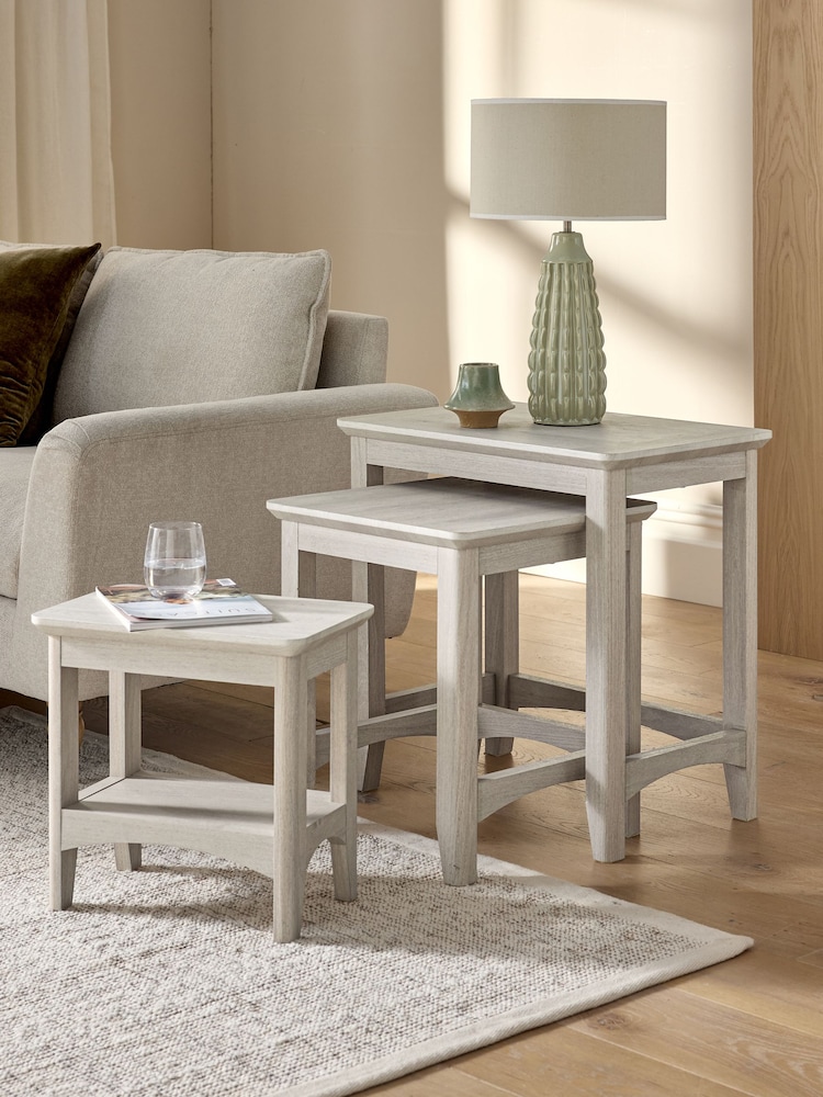 Grey Oakham Oak Effect Rectangle Set of 3 Nest of Tables - Image 1 of 7