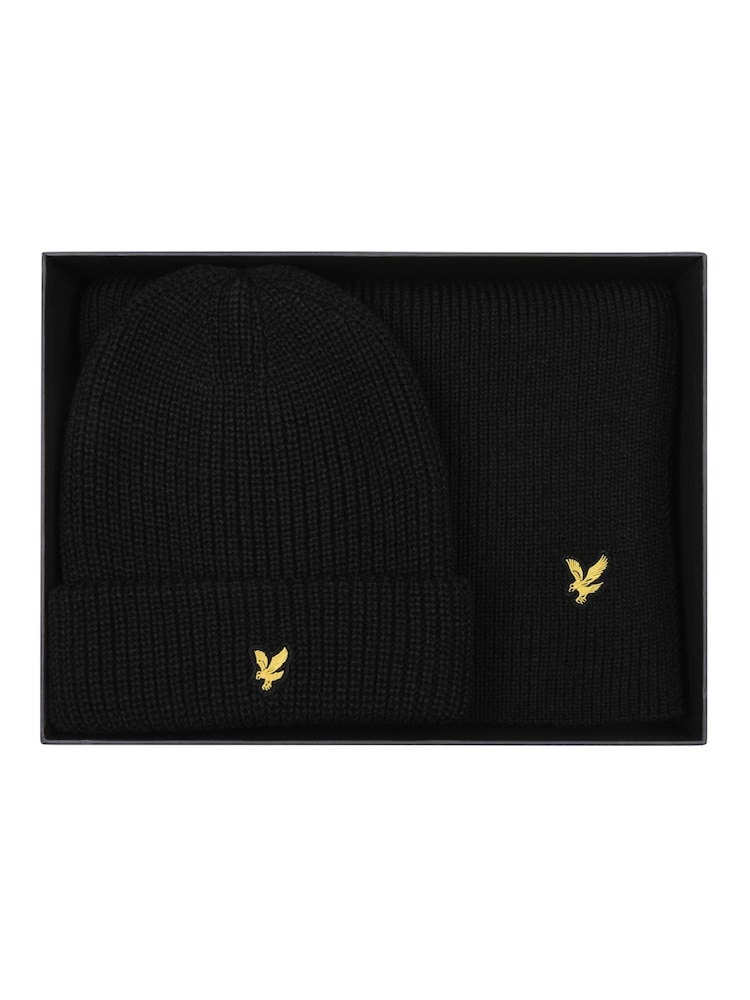 Lyle & Scott Комплект из ребристой шапочки и шарфа из овечьей шерсти - Image 1 of 2