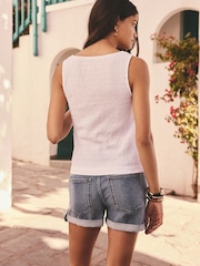 White Textured Henley Detail Tank - Image 3 of 8