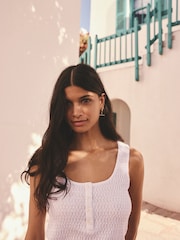 White Textured Henley Detail Tank - Image 4 of 8