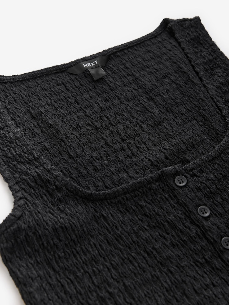 Black Textured Henley Detail Tank - Image 8 of 8
