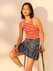 Red/Pink Knitted Stripe Racer Tank - Image 1 of 7