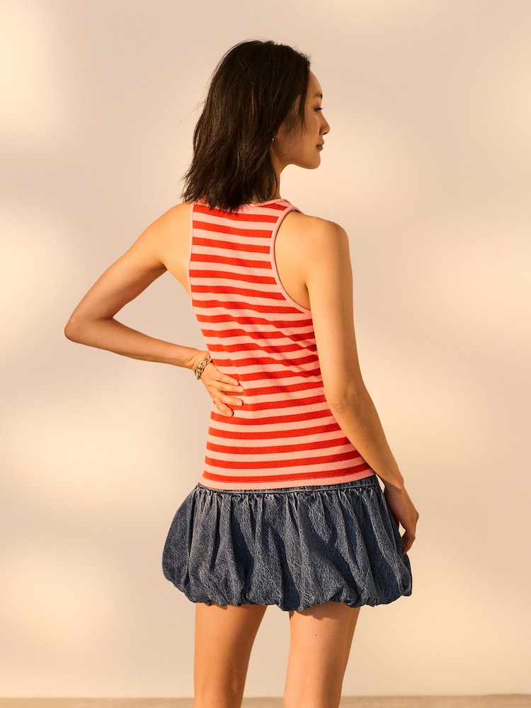 Red/Pink Knitted Stripe Racer Tank - Image 3 of 7