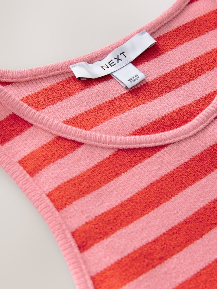 Red/Pink Knitted Stripe Racer Tank - Image 7 of 7