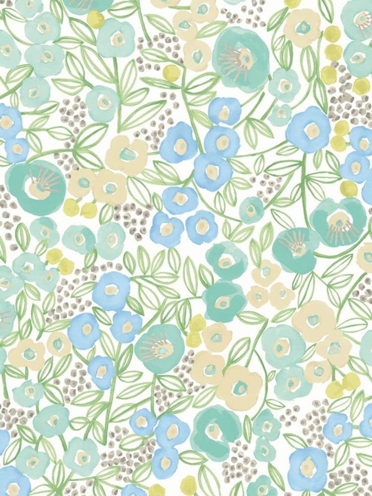 Ohpopsi Teal Flora A4 Wallpaper Sample - Image 1 of 1