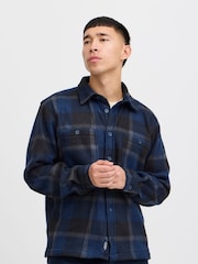 Blend Navy Blue Fleece Check Overshirt - Image 1 of 5