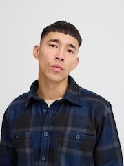 Blend Navy Blue Fleece Check Overshirt - Image 3 of 5