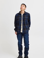 Blend Navy Blue Fleece Check Overshirt - Image 4 of 5