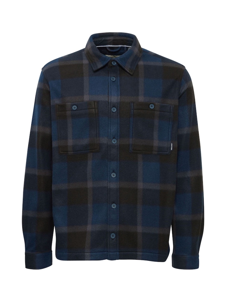 Blend Navy Blue Fleece Check Overshirt - Image 5 of 5