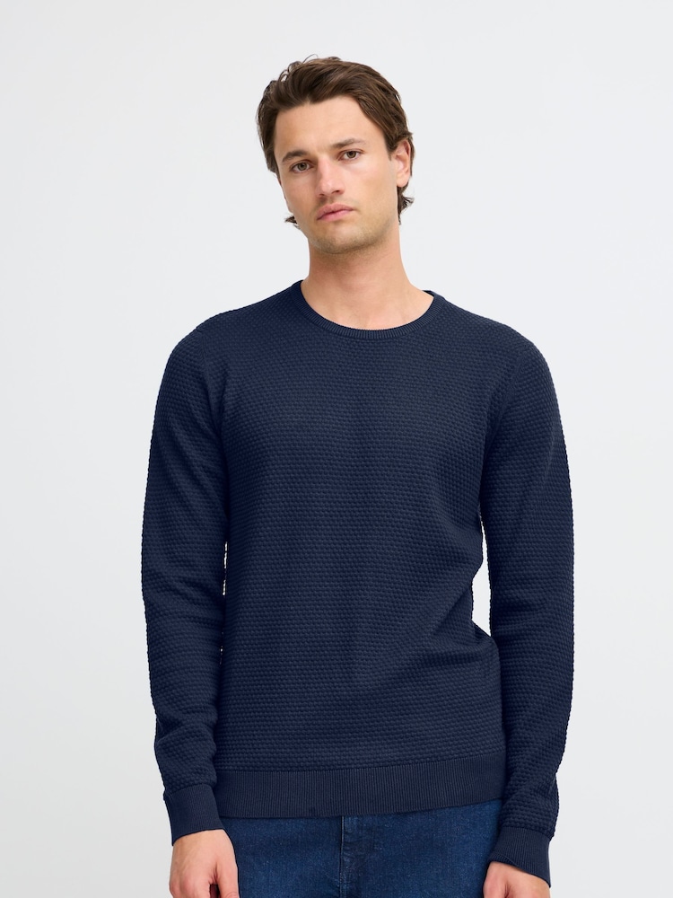 Blend Navy Blue Washed Crew Neck 100% Cotton Knitted Sweat Jumper - Image 1 of 5