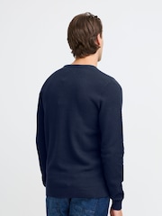 Blend Navy Blue Washed Crew Neck 100% Cotton Knitted Sweat Jumper - Image 2 of 5