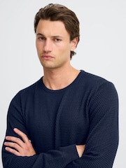 Blend Navy Blue Washed Crew Neck 100% Cotton Knitted Sweat Jumper - Image 3 of 5