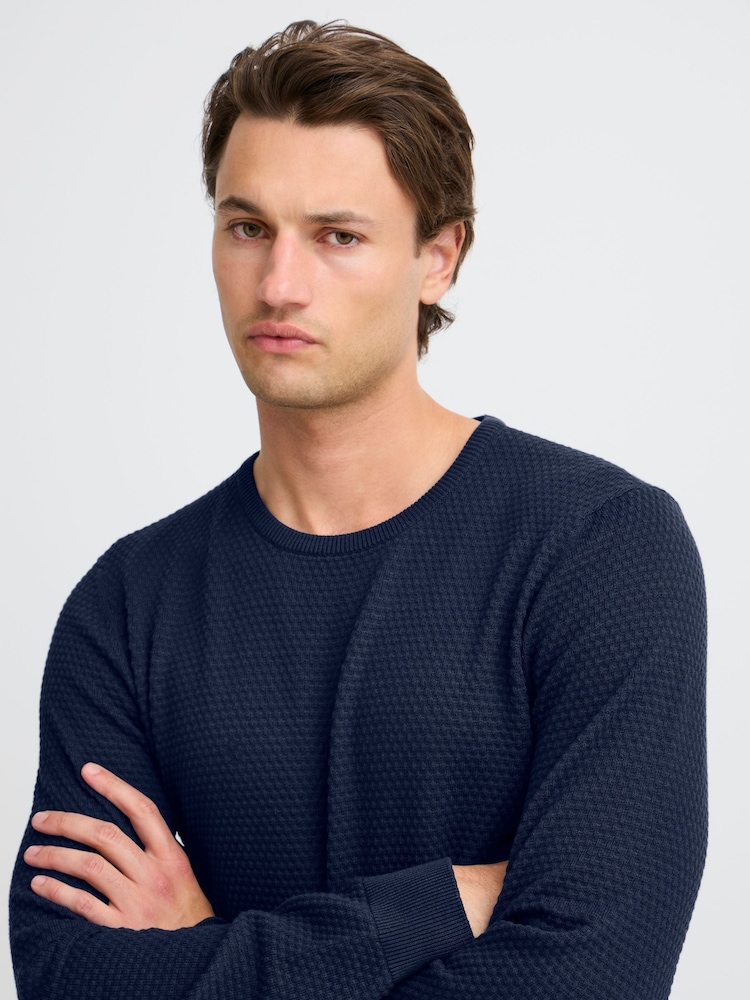 Blend Navy Blue Washed Crew Neck 100% Cotton Knitted Sweat Jumper - Image 3 of 5