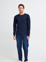 Blend Navy Blue Washed Crew Neck 100% Cotton Knitted Sweat Jumper - Image 4 of 5
