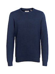 Blend Navy Blue Washed Crew Neck 100% Cotton Knitted Sweat Jumper - Image 5 of 5