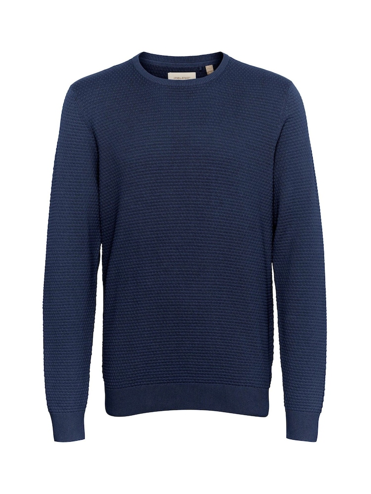 Blend Navy Blue Washed Crew Neck 100% Cotton Knitted Sweat Jumper - Image 5 of 5